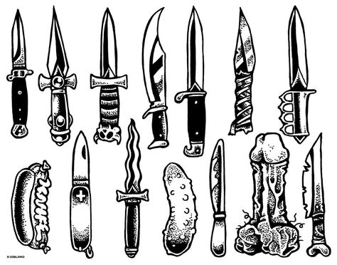 Tattoo Party, Borneo Tattoo, Knife Drawing, Knife Tattoo, Tattoo Old School, Marquesan Tattoos, Flash Sheet, Tattoo Flash Sheet, Geniale Tattoos