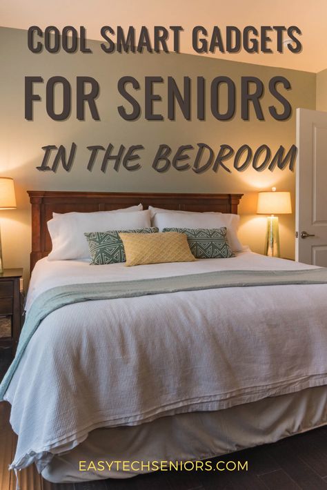 Amazing smart gadgets for seniors in their bedrooms. Including gadgets to improve their sleep quality. Disabled Bedroom Ideas, Senior Living Interior Design Bedrooms, Elderly Room Ideas, Elderly Bedroom Ideas, Bedroom For Elderly, Assisted Living Bedroom Ideas, Accessible Bedroom, Assisted Living Decor, Senior Living Interior Design