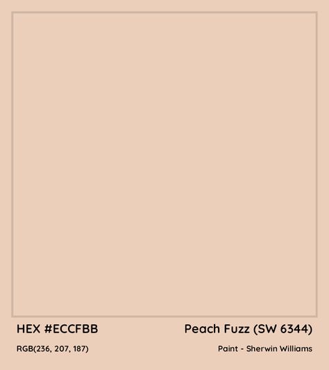 HEX #ECCFBB Peach Fuzz (SW 6344) Paint Sherwin Williams - Color Code Peach Brown Paint Color, Sherwin Williams Peach Fuzz, Peach Fuzz Sherwin Williams, Soft Peach Paint Color, Peach Fuzz Paint Color, Naive Peach Sherwin Williams, Sherwin Williams Peach Colors, Sherwin Williams Peach, Peach Color Bedroom Ideas