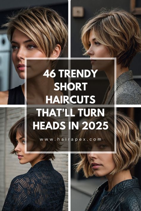 Discover 46 modern short haircuts that are perfect for making a statement in 2025. These trendy styles suit all hair textures and face shapes. #ShortHairLove #2025Trends #StyleGuide Pixie Haircuts For Straight Hair, Haircuts For Growing Out Short Hair, Nice Short Haircuts For Women, Sophisticated Short Hair, Short Short Bob Hairstyles, Different Short Haircuts For Women, Short Haircuts Middle Part, Bobcat Haircut, 2025 Short Hair Trends For Women