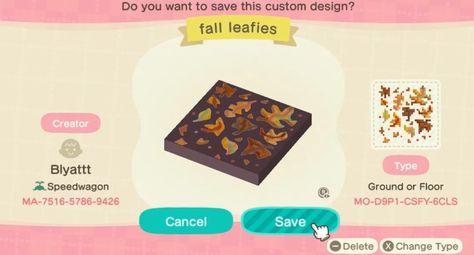 Animal Crossing Fall Designs, Animal Crossing Autumn Codes, Fall Animal Crossing Codes, Acnh Pathways, Fall Animal Crossing, Yakushima Island, Acnh Autumn, Acnh Halloween, Animal Crossing Leaf