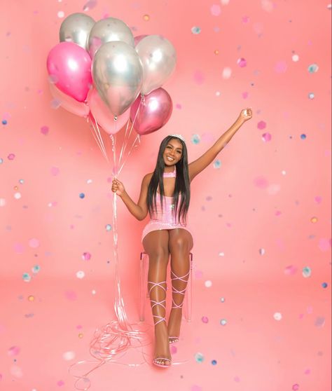 17 Year Photoshoot, Neon Birthday Photoshoot, Photoshoot Ideas Pink Theme, Pink And Silver Birthday Photoshoot, 18th Birthday Photoshoot Ideas Pink, Birthday Photo Shoot Poses, Birthday Studio Photoshoot Ideas For Women, Pink Theme Photoshoot, 21 Birthday Shoot