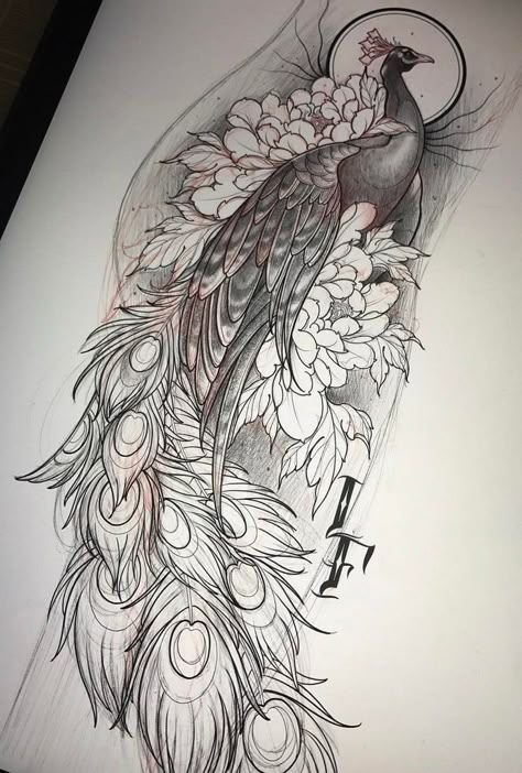 Bird tattoo design. | Animal tattoos, Peacock tattoo, Tattoo drawings Tattoo Hip, Peacock Drawing, Catrina Tattoo, Peacock Tattoo, Tattoo Thigh, Bird Sketch, Desenho Tattoo, Feather Tattoos, Hip Tattoo