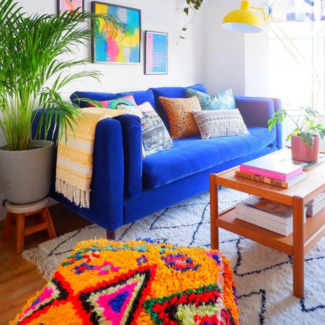 Browse Photos | Apartment Therapy Bright Blue Couch, Living Room Vibes, Colorful Maximalist Decor, Blue Couch Living Room, Maximalist Living Room, Sofa Workshop, Greek Decor, Colourful Living Room Decor, Room Vibes