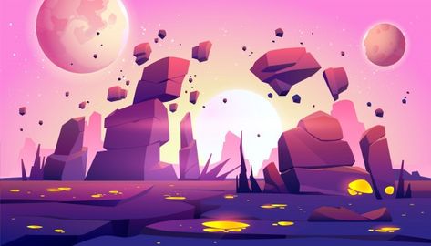 Space game background with landscape of ... | Free Vector #Freepik #freevector #star #light #cartoon #mountain Cartoonish Background, Planet Surface, Cartoon Mountain, Light Cartoon, Game Background Art, Animation Ideas, Space Games, Galaxy Background, Space Backgrounds