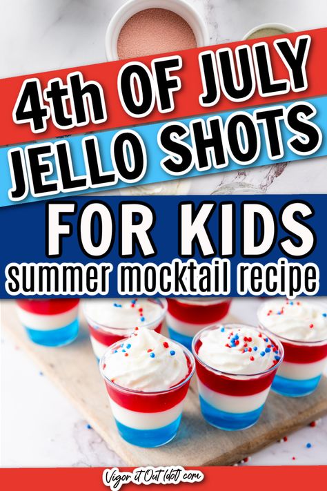 4th of july jello shots for kids a summer mocktail recipe Patriotic Mocktail, Fourth Of July Jello Shots, Fourth Of July Jello, Summer Mocktail Recipe, 4th Of July Jello Shots, 4th Of July Jello, Alcoholic Friends, Summer Mocktail Recipes, Jello Shots Recipe