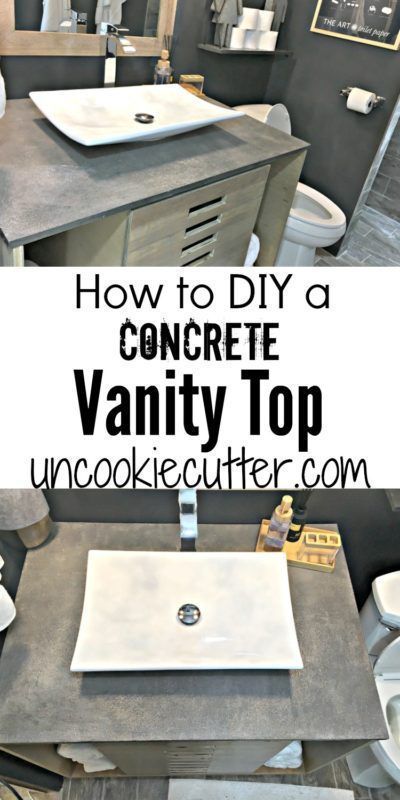 How to make a DIY concrete vanity top for your bathroom or laundry room.  Perfect for a vessel sink!  #diy #concretevanity #concretefurniture<br> Concrete Vanity Top, Concrete Vanity, Bathroom Vanity Top, Diy Bathroom Vanity, Concrete Bathroom, Diy Concrete Countertops, Top Diy, Diy Vanity, Diy Countertops