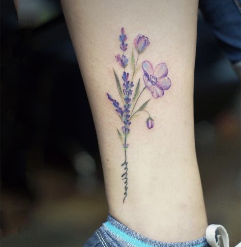 Violet Tattoo Watercolor, Violet And Lavender Tattoo, Violet Tattoo Flower, Pansy Tattoo, Violet Flower Tattoos, Violet Tattoo, Purple Tattoos, Lavender Tattoo, Anklet Tattoos