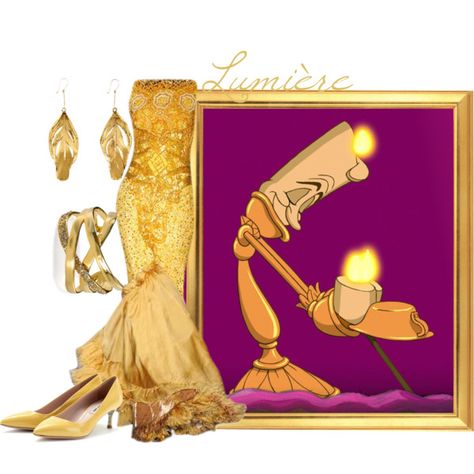 "Lumière" by merahzinnia on Polyvore Disney Princesses Outfits, Princesses Outfits, Character Themed Outfits, Disney Princess Inspired Outfits, Bling Makeup, Princess Inspired Outfits, Beauty And The Beast Theme, Disney Dress Up, Fancy Dress Ideas