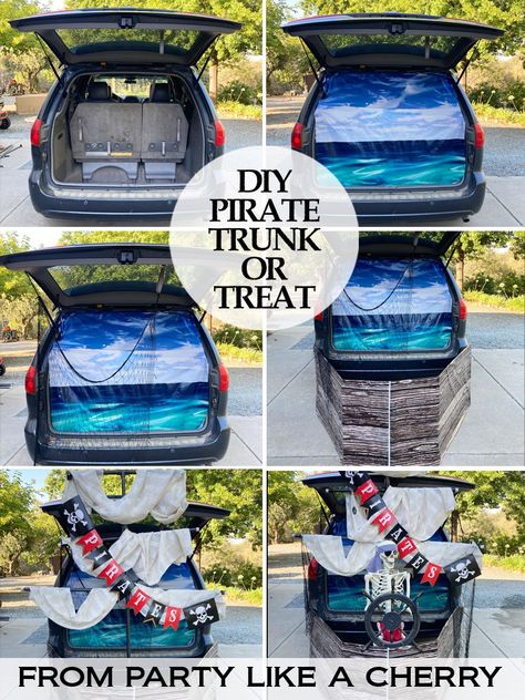 Pirate Trunk Or Treat Ideas For Suv, Pirate Ship Trunk Or Treat Ideas, Pirate Props Diy, Pirate Ship Trunk Or Treat, Pirate Trunk Or Treat, Easy Trunk Or Treat Ideas, Easy Trunk Or Treat, Trunker Treat Ideas, Diy Pirate