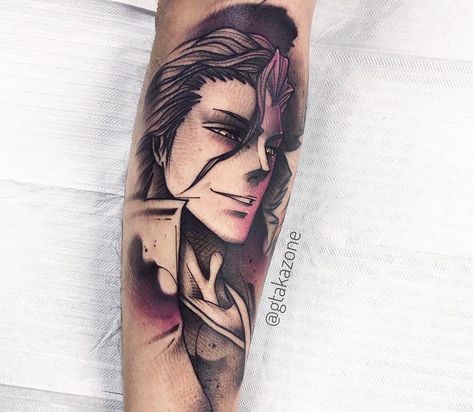 Sosuke Aizen tattoo by Gustavo Takazone | Photo 28235 Aizen Sosuke Tattoo Ideas, Aizen Sosuke Tattoo, Aizen Tattoo, Bleach Tattoo, Sosuke Aizen, Aizen Sosuke, Anime Inspiration, Naruto Tattoo, Tattoo Collection