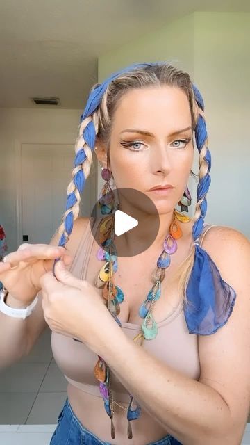 Barbara Coins on Instagram: "Trying this again with this pretty braided scarf knotted bun look inspo 🥰💙 #hairstyle #hairstyletutorial #hairstyleideas" Braided Hair Scarf, Scarf In Braid, Silk Scarf Braid, Braid Scarf Into Hair, Braided Bun With Scarf, Scarf Braid Hairstyles, Hair Scarf Ideas, Knotted Bun, Scarf Braid