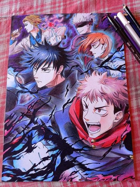 Anime Color Pencil Art Drawings, Anime Color Pencil Art, Jujutsu Kaisen Drawing, Character Design Drawing, Easy Disney Drawings, Easy Mandala Drawing, Anime Lineart, Best Anime Drawings, Anime Drawing Books