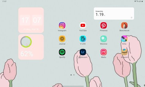 how to make your tablet aesthetic, cute homescreen (youtube channel-yov) Cute Homescreen, Tablet Aesthetic, Ipad Homescreen, Aesthetic Youtube, Homescreen Ideas, Aesthetic Cute, An Aesthetic, Aesthetic Phone, Screen Time