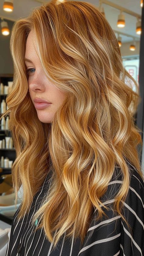 25 Trendy Hair Colors for a Stunning Summer Change Honey Strawberry Blonde Hair Balayage, Wheat Hair Color, Golden Hair Color Honey, Warm Copper Balayage, Apricot Hair, Golden Hair Color, Hair Styles Long Hair, Copper Blonde Hair, Warm Blonde Hair