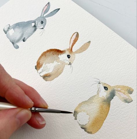 Rabbit Watercolor Easy, Watercolour Bunny Tutorial, Watercolour Bunny Easy, Watercolour Rabbit Painting, Bunny Watercolor Tutorial, Bunnies To Paint, Rabbit Watercolor Illustration, Watercolor Art Bunny, Easter Watercolor Tutorial