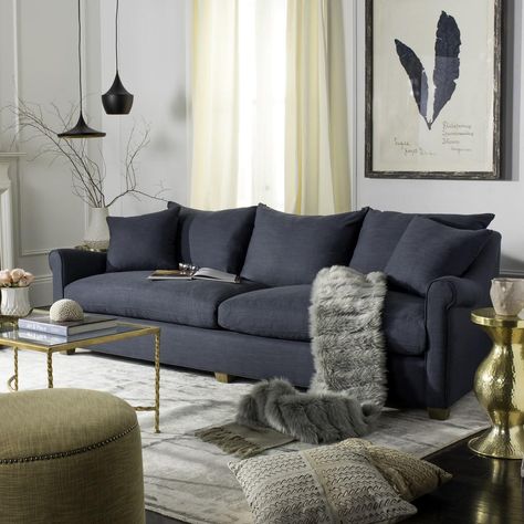 KNT4024B - Safavieh Navy Sofas Living Room, Blue Sofa Aesthetic, Gray Blue Sofa, Blue Aesthetic Living Room, Navy Living Room Furniture, Dark Blue Couch, Navy Blue Couches, Sofa Dark Blue, Blue Sofa Living