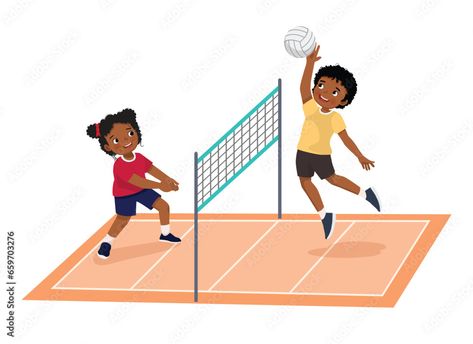 Download Happy little African kids playing volleyball Stock Vector and explore similar vectors at Adobe Stock. Volleyball Vector, Volleyball Drawing, Playing Volleyball, Play Volleyball, African Children, Event Flyer, Black Kids, Black People, استوديو الصور