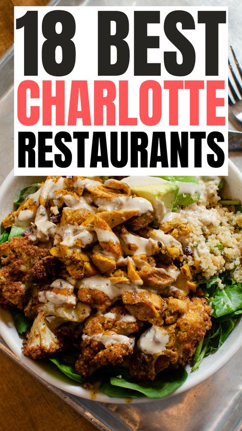 Looking for the best restaurants in Charlotte, NC? These restaurants in Charlotte, NC are perfect for a date night or an evening with friends. Enjoy delicious barbecue, Southern meals, and delectable dishes. Written by NC locals, we've eaten everywhere so we could report back to you. #USA #NC #NorthCarolina #CharlotteNC #charlotte #charlotterestaurants Charlotte North Carolina Restaurants, Charolette North Carolina, Downtown Charlotte Nc, Southern Meals, Banana Foster Pancakes, North Carolina Food, Downtown Charlotte, Visit North Carolina, Charleston Vacation