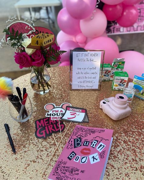 31 Bday Ideas, 18th Birthday Party Ideas Theme Y2k, Mean Girl Birthday Party, Mean Girls Decorations, Mean Girls Party Ideas, 2000s Theme 21st Birthday, Mean Girls 30th Birthday, Love Pink Teen Party, In My Teenage Era Party