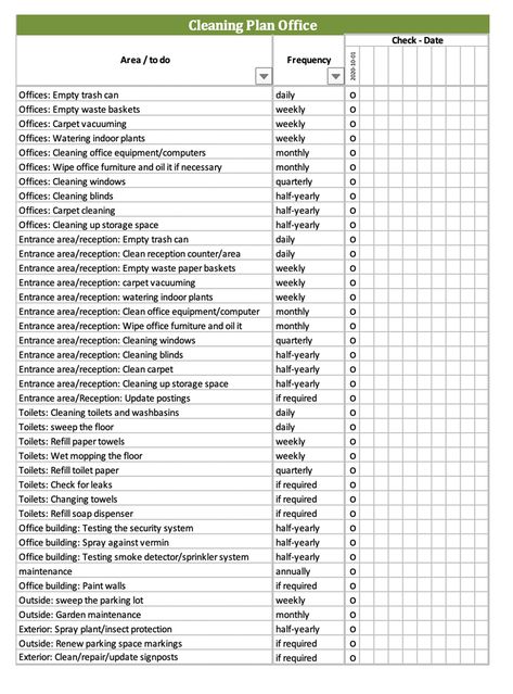 Cleaning Checklists, Cleaning Checklist Template, Plant Insects, Sweep The Floor, Cleaning Blinds, Reception Counter, Cleaning List, Checklist Template, Room Apartment