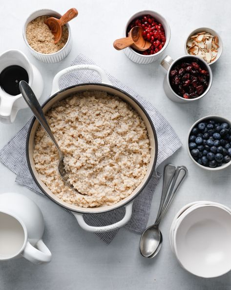 Oatmeal Buffet for Easy Entertaining Oatmeal Buffet Bar, Oatmeal For A Crowd, Baked Oatmeal For A Crowd, Baked Oatmeal One Serving, Creme Brulee Baked Oatmeal, Feel Good Foodie Baked Oatmeal, Overnight Baked Oatmeal, Peanut Butter Pancakes, Oatmeal Toppings