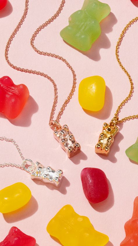 Gummy Bear Charm Necklace Gummy Bears Jewelry, Fun Jewelry Photography, Gummy Bear Jewelry, Posh Totty, Jewellery Photography Inspiration, Jewellery Photography, Summer Jewellery, Perfect Cute, Candy Collection