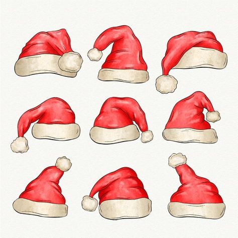 Santa Hat Illustration, Christmas Watercolor Ornaments, Diy Santa Decorations, Christmas Hat Drawing, Santa Hat Drawing, Santa Drawing, Santa Claus Illustration, Watercolor Santa, Santa Carving