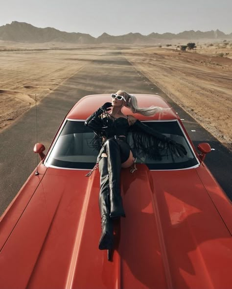 Desert Car Photoshoot, Hot Rod Photoshoot, On Top Of Car Photoshoot, Car Birthday Photoshoot Ideas, Car Shoot Ideas Photoshoot, Old School Car Photoshoot, Car Photoshoot Aesthetic, Luxurious Car Interior, Car Model Photoshoot