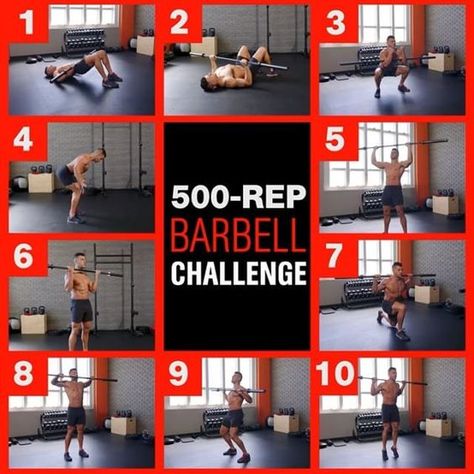 #WorkoutWednesday with the 500-REP BARBELL CHALLENGE from MH fitness director BJ Gaddour (@bjgaddour)! Do 50 reps in as few sets as possible for all 10 moves in the exact order shown in the video. This is a great whole body metabolic workout for when you're short on time or you're feeling worn down from heavy lifting. Start with an empty 45-pound barbell. Progress by completing the 500 reps in less time or by adding 5 pounds to the bar or by bumping up 5 reps/move. DOUBLE-TAP if you dig it an... Metabolic Workout, Metabolic Workouts, 300 Workout, Hiit Benefits, What Is Hiit, Barbell Workout, Bar Workout, Wednesday Workout, Biceps Workout