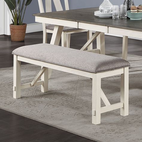 Enjoy your favorite cuisine with the decor of a modern farmhouse. The dining bench is upholstered with gray seat cushions and trimmed in white clean lines. Being made up of durable wood, it will remain in the same pristine condition and serve for a long time. This bench is perfect for entertaining more guests and family. Dining Bench, Modern Farmhouse, Seat Cushions, Clean Lines, Grey And White, Bench, Farmhouse, Cushions, Grey