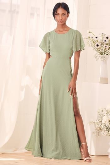 Emerald Wedding Colors, Sage Green Maxi Dress, Sage Brush, Blue Lace Maxi Dress, Asymmetrical Maxi Dress, Sage Green Bridesmaid Dress, Dresses Lulus, Cutout Maxi Dress, Formal Dresses Gowns