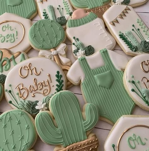 Succulent Baby Shower Ideas – Baby Shower Ideas 4U Succulent Baby Shower Ideas, Southwest Baby Shower, Painted Cookies, Succulent Theme, Coed Baby Shower, Baby Shower Inspiration, Baby Cookies, Unique Favors, Rustic Baby