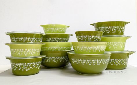 Pyrex 'Spring Blossom Green' v2 - complete collection | Flickr Spring Blossom Pyrex, Vintage Pyrex Collection, Pyrex Display, Vintage Pyrex Patterns, Pyrex Spring Blossom, Vintage Pyrex Dishes, Pink Pyrex, Pyrex Patterns, Pyrex Collection