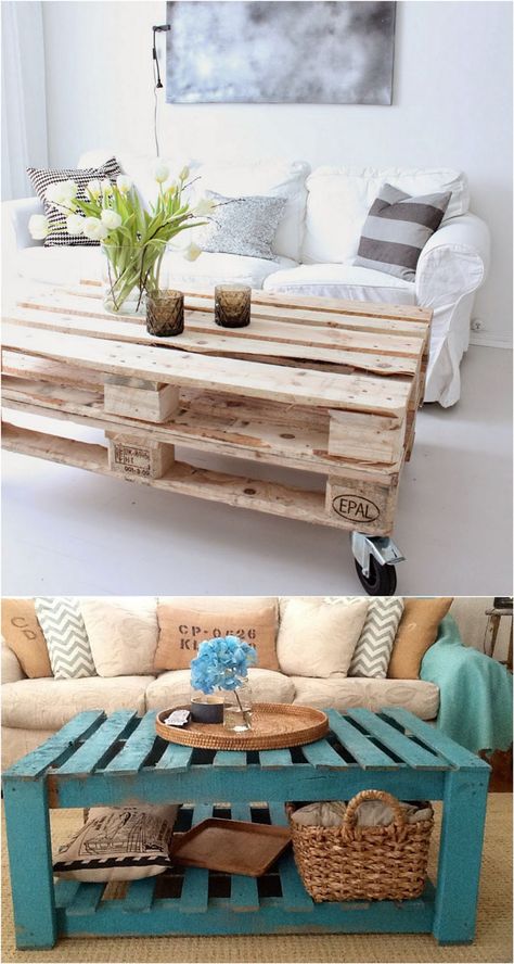 12 easiest and great looking pallet sofas and coffee tables that one can make in just an afternoon. Detailed tutorials and lots of great resources! - A Piece Of Rainbow Table Palette, Diy Pallet Sofa, Wooden Pallet Furniture, Pallet Sofa, Pallet Decor, Wooden Pallet Projects, Diy Coffee Table, Wood Pallet Projects, Pallet Ideas