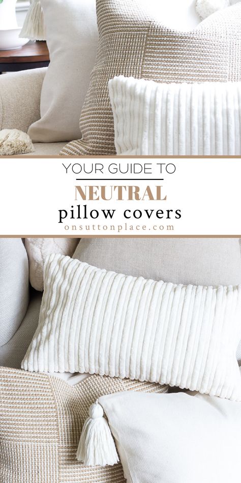 Neutral Decorating Ideas, Summer Cushions, Taupe Couch, Bedroom Pillows Arrangement, Pillow Design Ideas, Styling Bed, Neutral Throw Pillow, Light Gray Couch, Neutral Couch