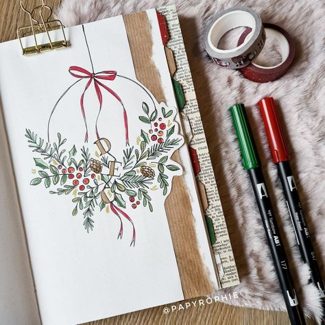 December Bujo, December Journal, Bullet Journal Templates, December Bullet Journal, Tombow Fudenosuke, Bullet Journal Hacks, Tombow Dual Brush, Decoration Theme, Journal Templates