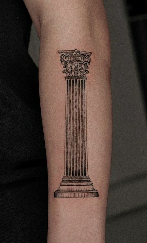 Roman Collums Tattoo, Greek Collums Tattoo, Greek Pilar Tattoo, Pointalism Tattoo Design, Corinthian Column Tattoo, Greek Columns Tattoo, Ionic Column Tattoo, Pillar Tattoo Design, Roman Column Tattoo