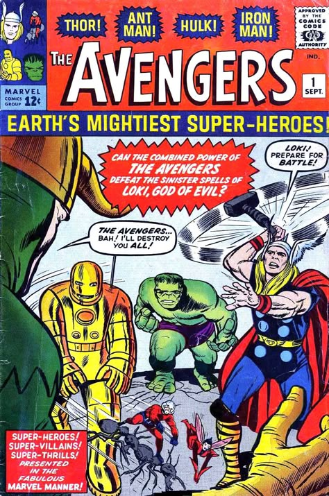 The Avengers #1.  The first time the Avengers ever assembled. Marvel Store, Avengers 1, Marvel Comics Covers, Silver Age Comics, Univers Marvel, Classic Comic Books, The Lone Ranger, Avengers Comics, Art Kawaii