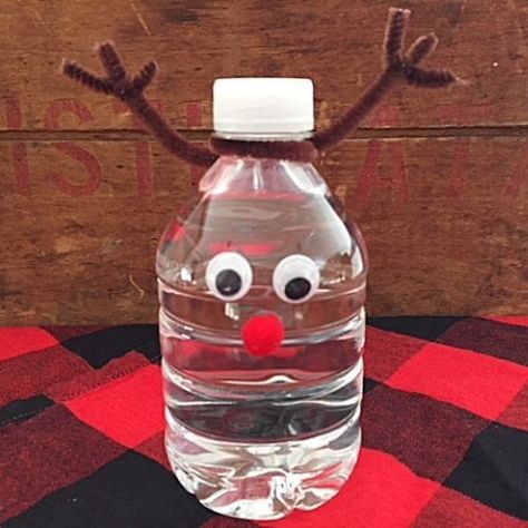 Christmas Reindeer Craft, Water Bottle Crafts, School Christmas Party, Red Pom Poms, Mini Liquor Bottles, Gingerbread Party, Reindeer Craft, Kids Christmas Party, 9th Birthday Parties