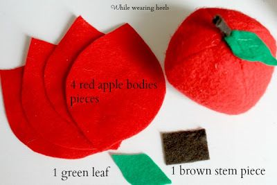 While Wearing Heels: I Heart Fake Food - Felt Apple Tutorial Felt Tomato Pattern, Villain Ideas, Felt Apple, Apple Template, Easy Felt Crafts, Felt Food Diy, Felt Food Patterns, Felt Fruit, Felt Craft Projects