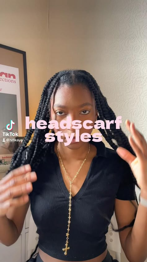 headscarf head scarf wrap headwrap hairstyles styles large knotless braids protective style natural hair black girl Hairstyles For Braided Hair, Headscarf Styles, Large Knotless Braids, Styling Braids, Head Scarf Wrap, Large Knotless, Style Natural Hair, Headwrap Hairstyles, Braided Scarf