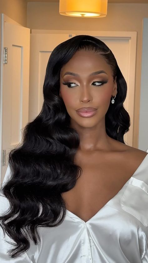 HairByEstylez | Flawless😍😩 Custom frontal wig #estylezcollection @boldholdlaceproducts @trumatchlaceconceal Hair: @hairbyestylez Makeup: @glowbyyj - -... | Instagram Hollywood Glam Wedding Hair Black Women, Wedding Hairstyles For Long Hair Black Women, Bridal Hair Inspiration Black Women, Bride Hair And Makeup Wedding Day, Bridal Up Do With Veil, Black Woman Bride, Bridal Hair Styles For Black Women, Wedding Hair Styles Black Women, Bridal Hairstyles Black Women