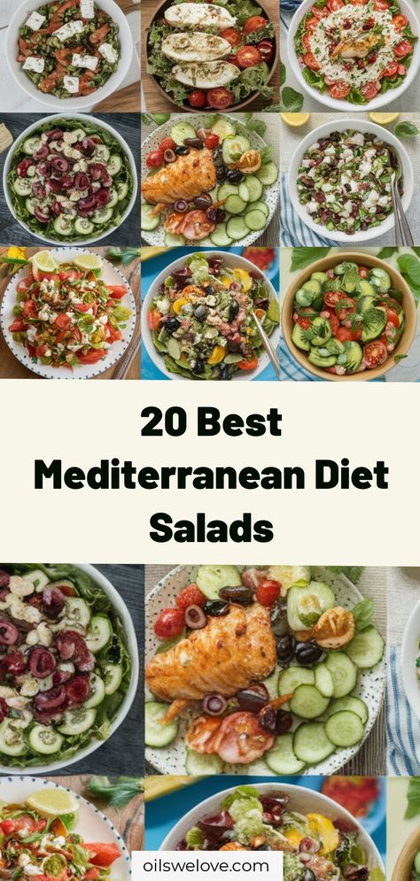 20 Best Mediterranean Diet Salads. Elevate your meals with these delicious and healthy Mediterranean diet salads packed with fresh ingredients and vibrant flavors. Perfect for a light and nutritious meal any time of the day! #MediterraneanDiet #Salads #HealthyEating Mediterranean Meal Recipes, Mediterranean Diet Shopping List Aldi, Medditeranean Food Recipes Lunch, Mediterranean Diet Salad Recipes, Mediterranean Diet Recipes Salads, Mediterranean Diet Salad Dressing, Mediteranian Diet Recipes Healthy Easy, Metteranian Diet Meals, Mediterranean Diet Salads