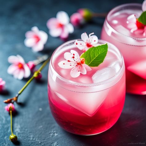 Cherry Blossom Cocktail, Raspberry Margarita Recipe, Sugar Free Margarita, Raspberry Margarita, Mocktail Bar, Cherry Blossom Party, Adult Beverages Recipes, Cherry Syrup, Coffee Shop Photography