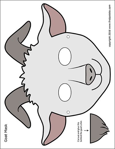 Animal Mask Templates, Printable Animal Masks, Goat Mask, Animal Masks For Kids, Insect Coloring Pages, Three Billy Goats Gruff, Paper Masks, Billy Goats Gruff, School Art Activities