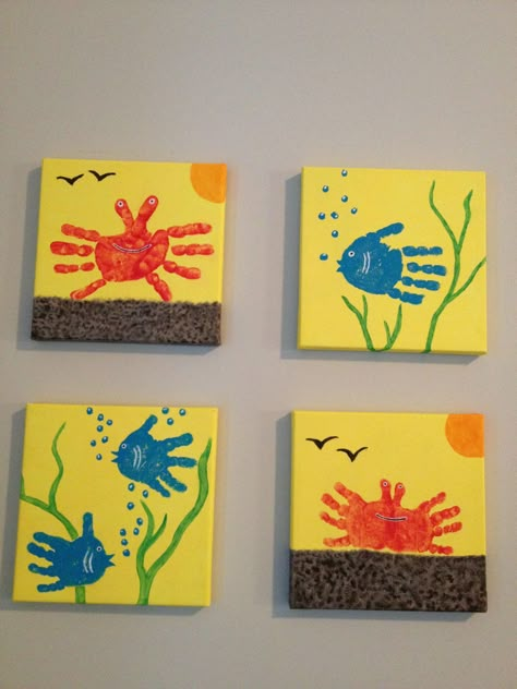 Hand Print Art, Kids Canvas Art, Footprint Crafts, Kids Canvas, Footprint Art, Ocean Crafts, Handprint Crafts, Daycare Crafts, Handprint Art