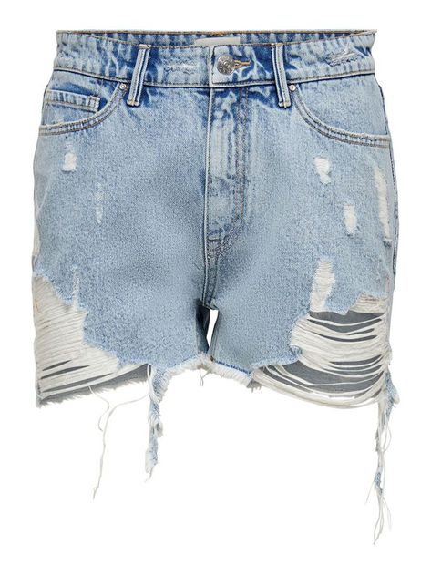 Onlfine life hw destroy denim shorts | ONLY Feminine Clothes, Destroyed Denim Shorts, Modern Feminine, Destroyed Denim, Feminine Outfit, Clothes Shop, Light Blue Denim, Hottest Trends, Online Accessories