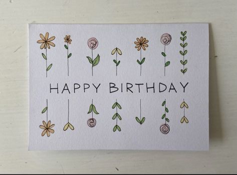 Flowers On Cards Drawing, Diy Birthday Card Envelope, Happy 50th Birthday Cards Diy, Floral Happy Birthday Card, Cute Watercolor Cards Happy Birthday, Note Card Drawing Ideas, Cute Flower Birthday Card, Happy Birthday Cards Flowers, Flower Happy Birthday Card