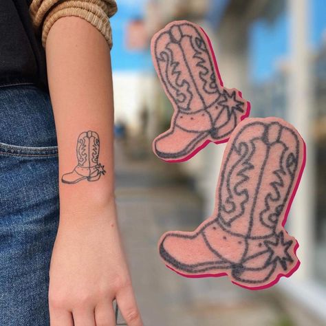 Cowboy Stick And Poke, Wanderlust Tattoos, Tattoos Cartoon, Boot Tattoo, Cowboy Boot Tattoo, Dreamcatcher Tattoos, Punk Tattoos, Fantasy Tattoo, Vintage Tattoos